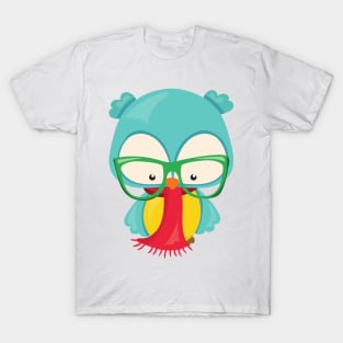 Winter Owl, Hipster Owl, Owl With Glasses, Scarf T-Shirt